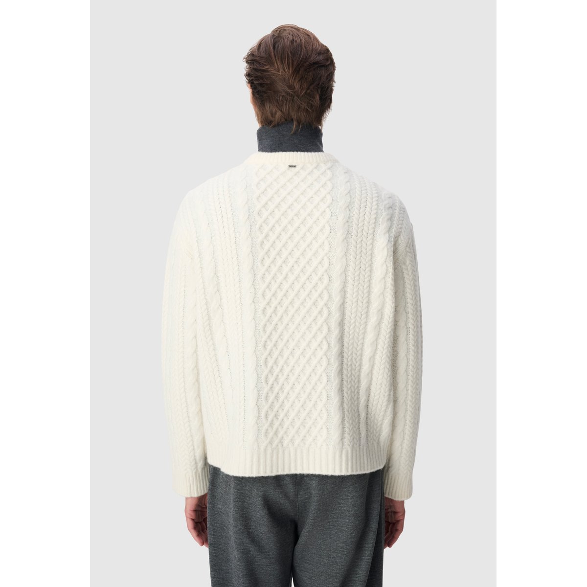 Pull col rond tricot points torsades ecru, IKKS