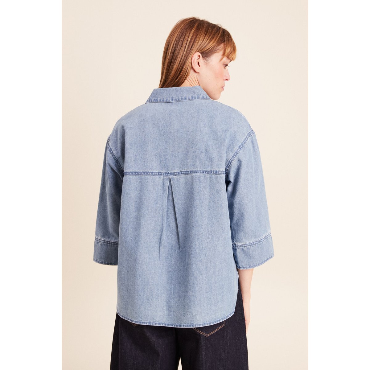 Chemise ample manches 3/4 col chemise denim double stone, BREAL