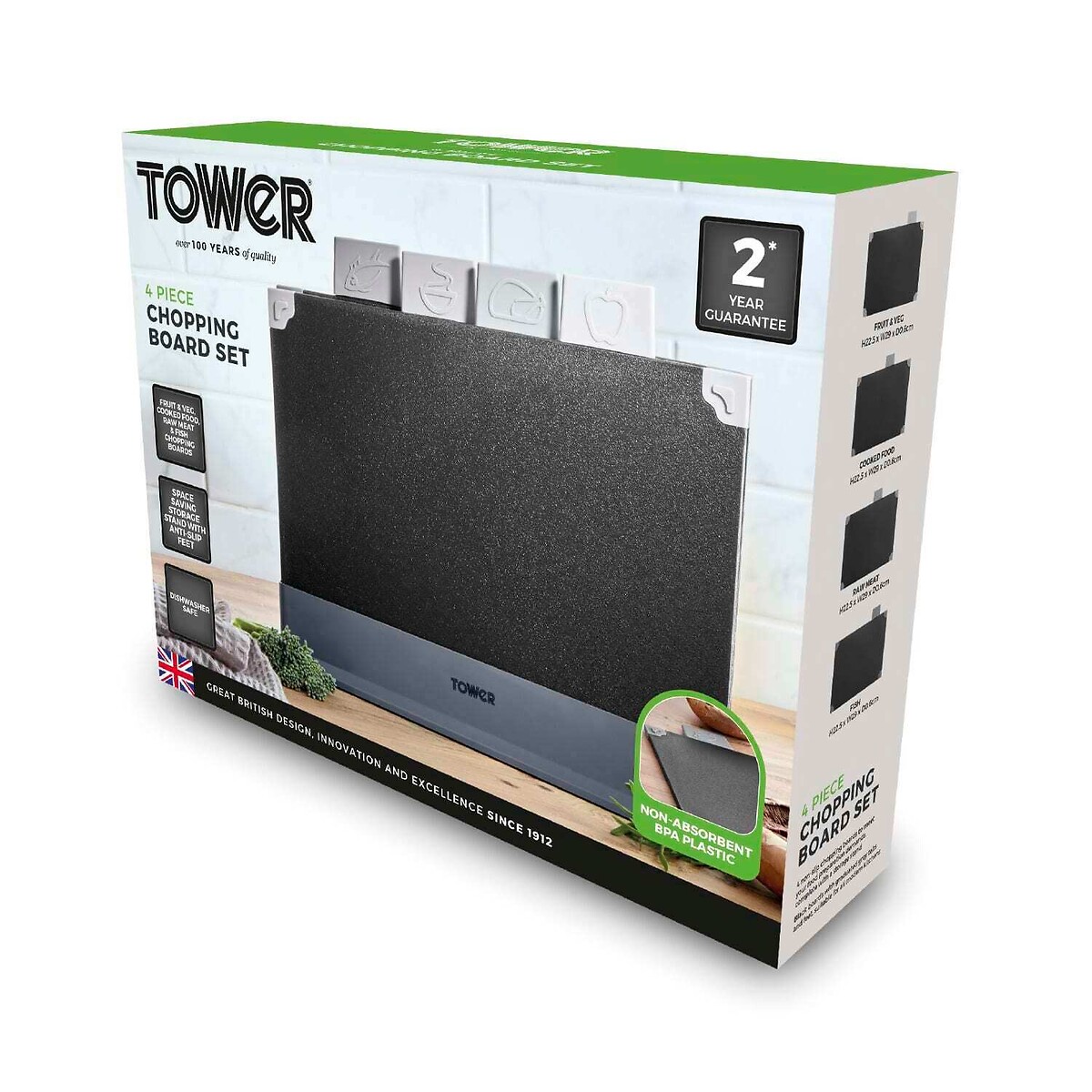 4-Piece Chopping Board Set black, TOWER