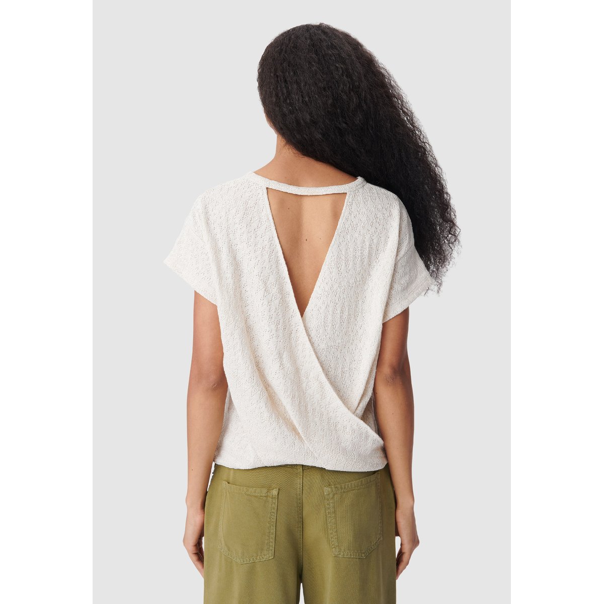 Tee-shirt maille ajourée cache-coeur dos jaune or, IKKS