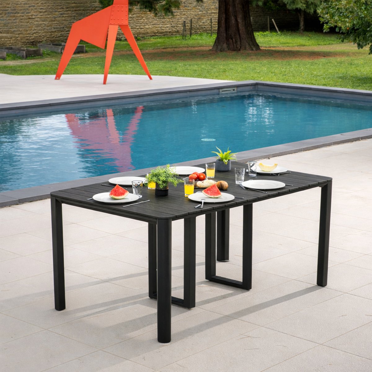Table extensible aluminium 2/14 personnes gris anthracite, HOME MAISON