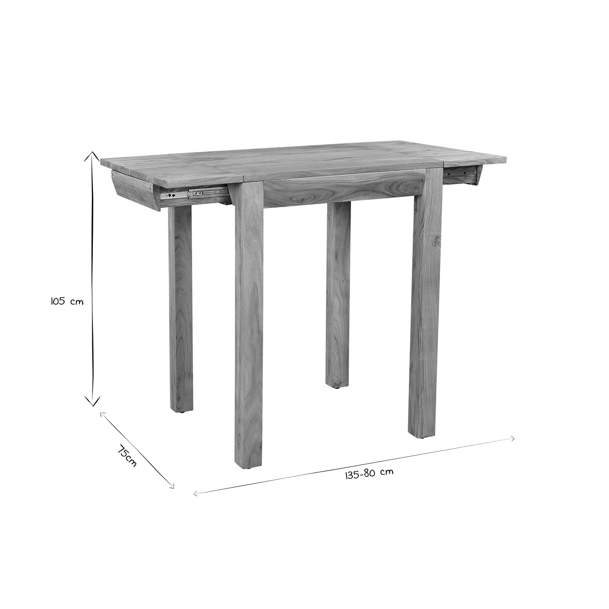 Table de bar haute extensible carrée en bois massif L80-135 cm BALTO naturel, MILIBOO