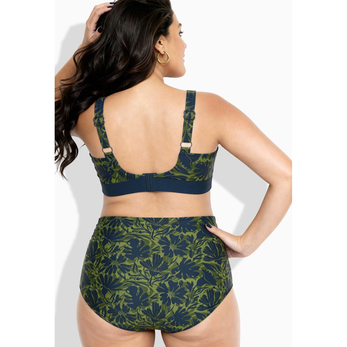 Bikini à fleurs, sans bonnets souples bleu foncé, ULLA POPKEN