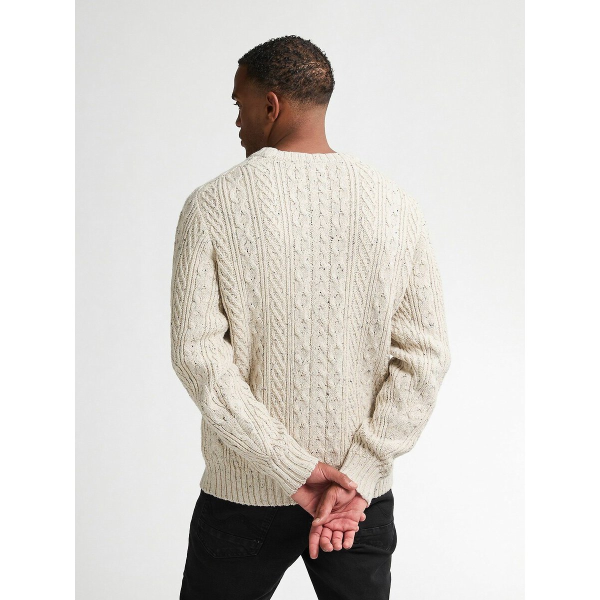 Cable Knit Jumper with Crew Neck ecru , PETROL INDUSTRIES