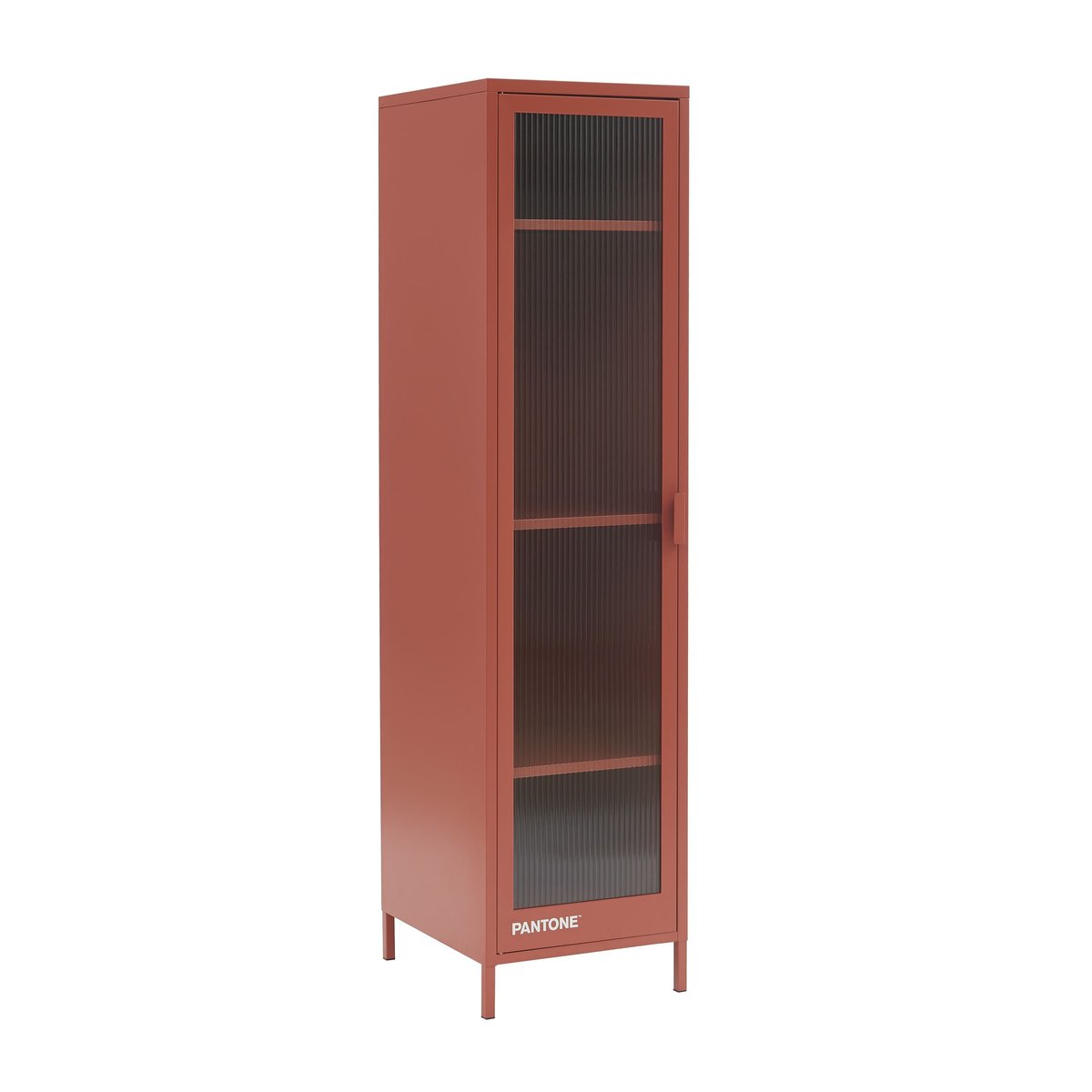 Vestiaire en acier et porte en verre cannelé terracotta / tcx 18-1434, PANTONE