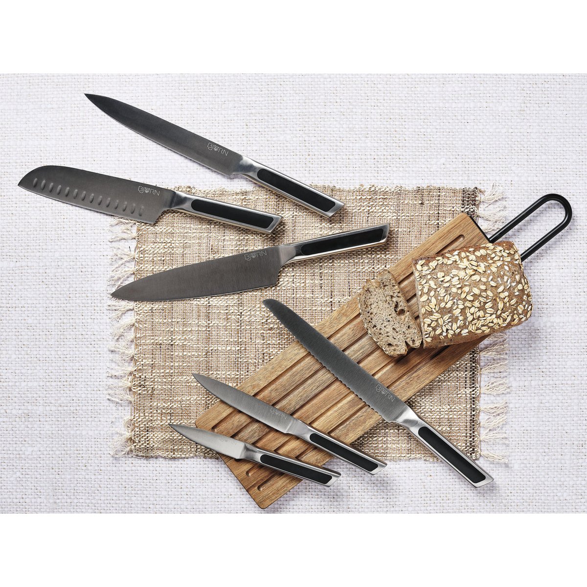 Lot de 6 couteaux de cuisine en inox, NUDE inox et noir mat, BJORN
