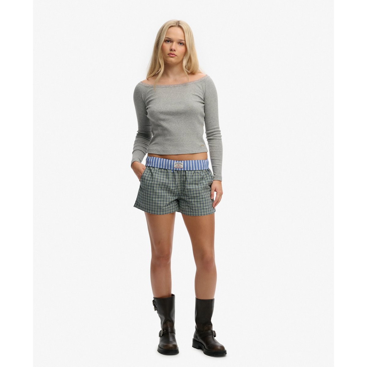 Top Manches Longues Athletic Essentials Dentelle gris chiné, SUPERDRY