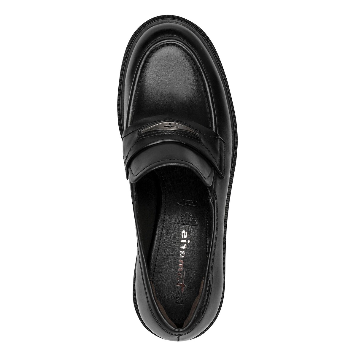 Mocassins en cuir, talon bloc noir, TAMARIS