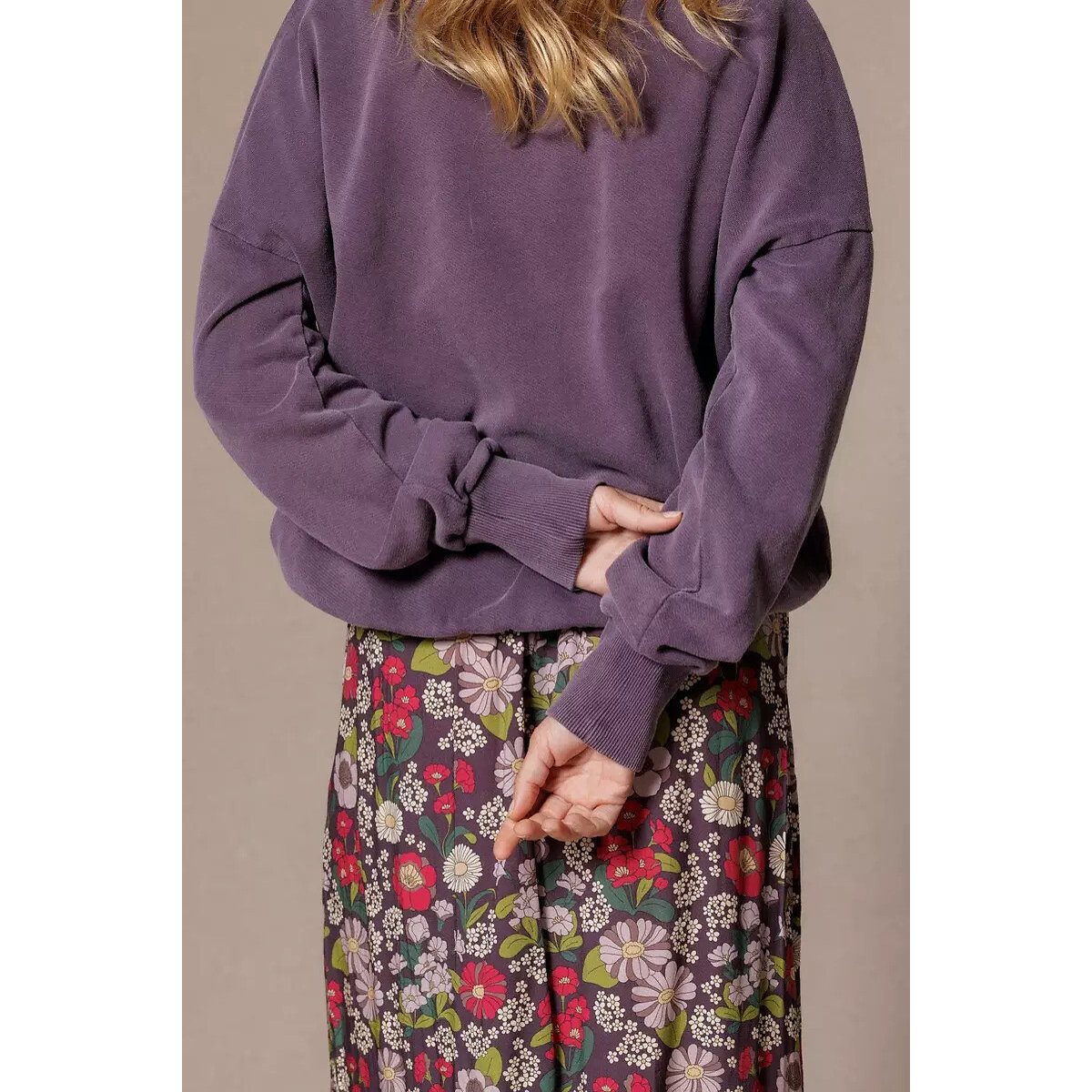 Sweat de gola redonda com mensagem, NIYA malva mesclado, APACHES COLLECTIONS