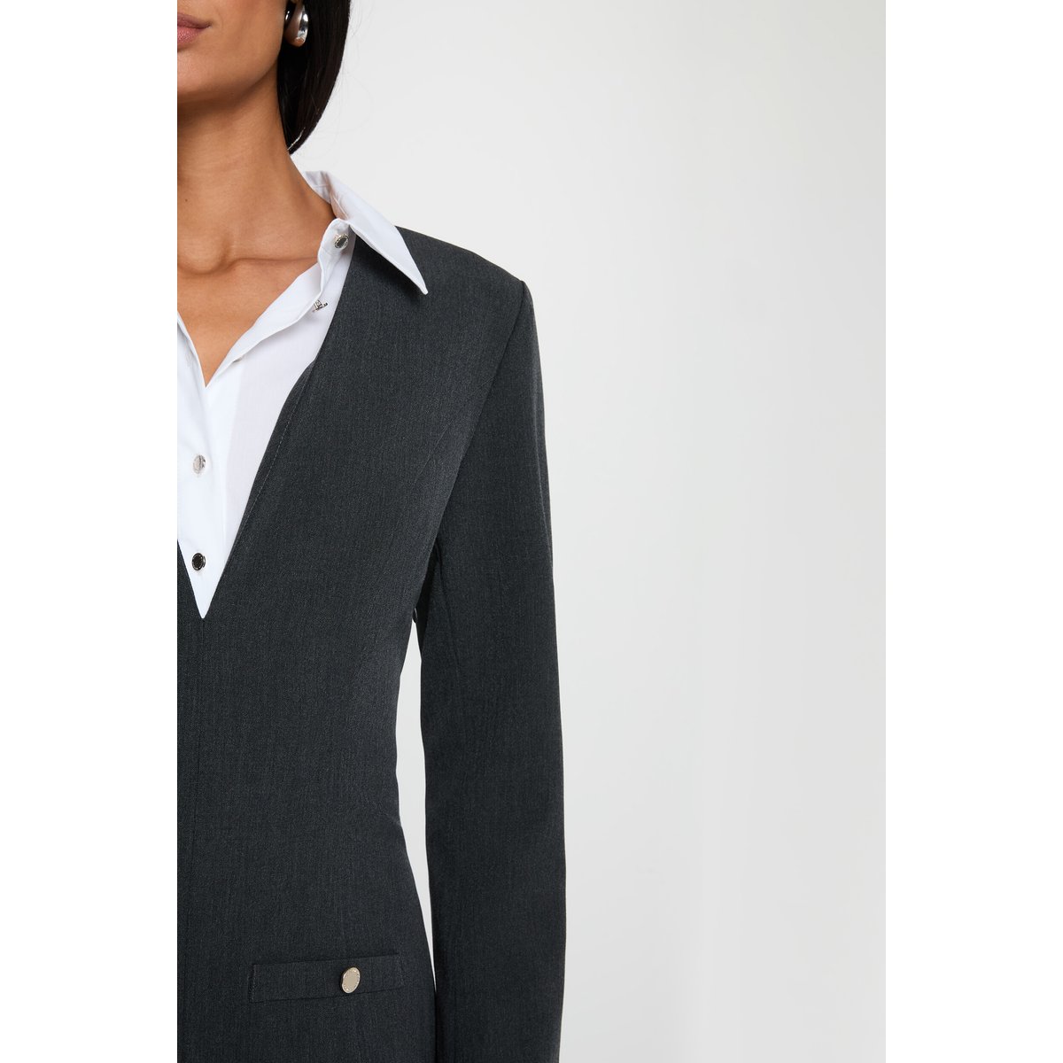 Robe courte col à revers gris clair, MORGAN