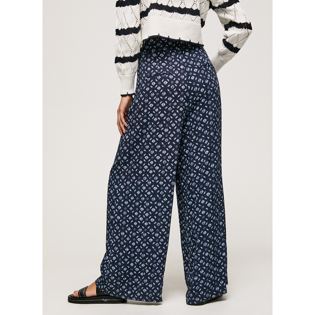 Pantalon large, taille haute imprimé bleu, PEPE JEANS