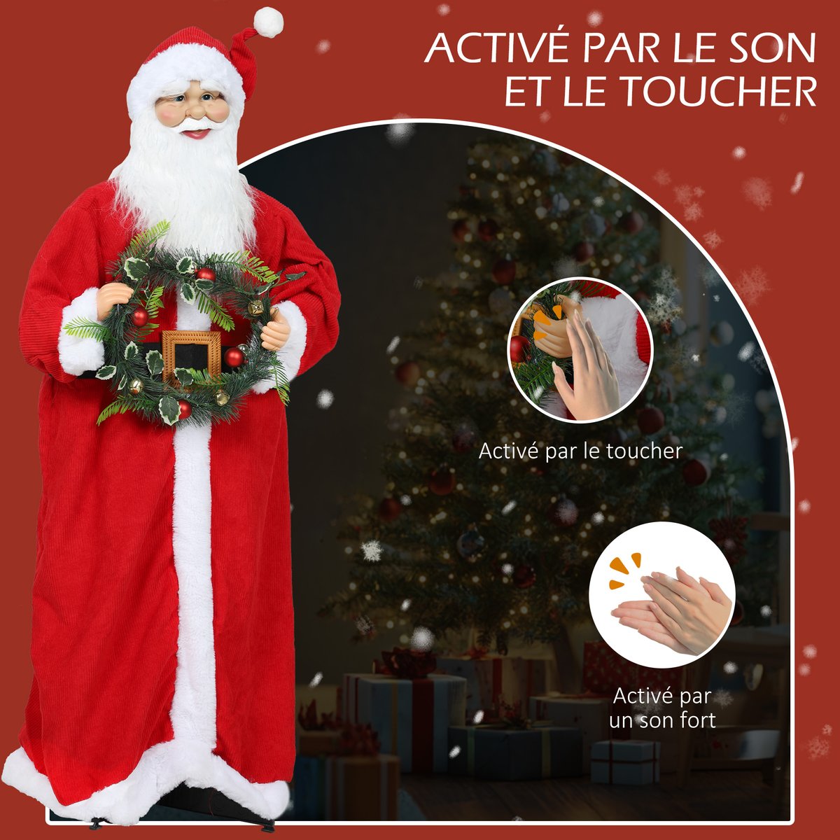 Décoration de Noël « Père Noël » Polyester rouge, HOMCOM