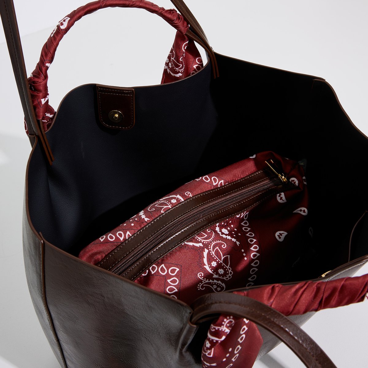 Grand sac cabas avec foulards marron, GRAIN DE MALICE