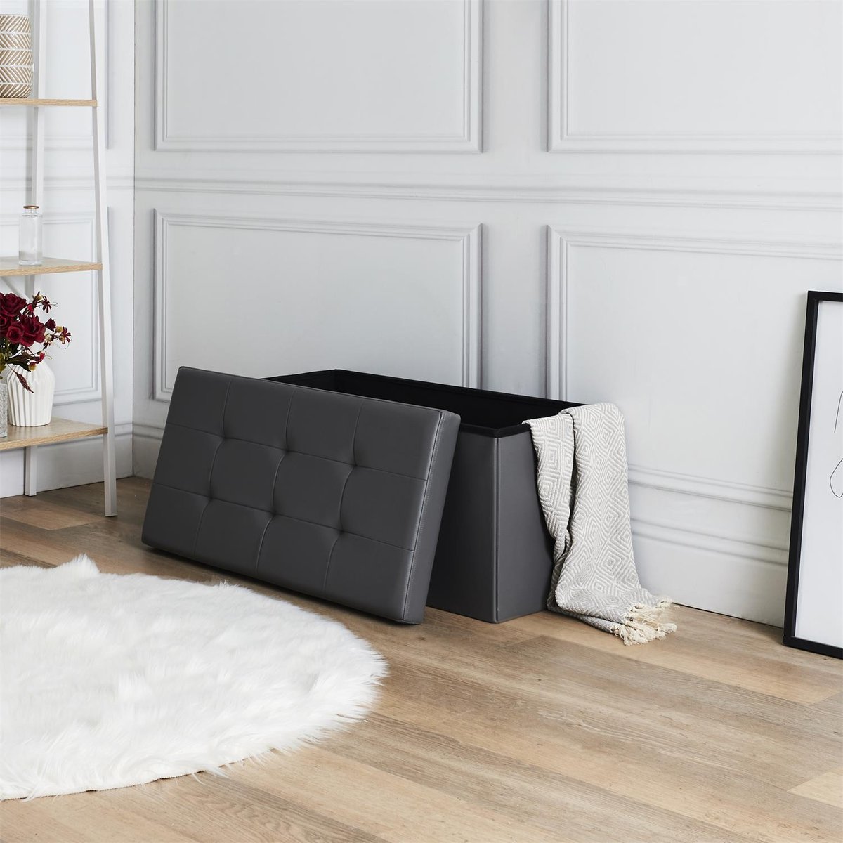 Banc coffre de rangement en polyuréthane Zoé Gris gris, EDEN