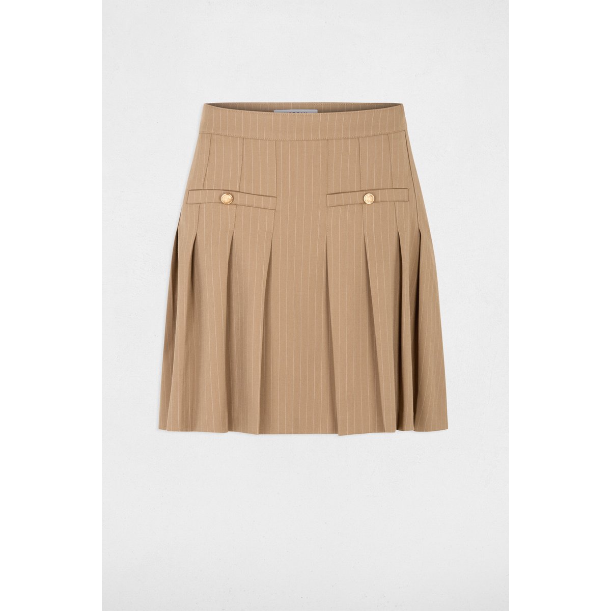Jupe courte plissée taupe, MORGAN