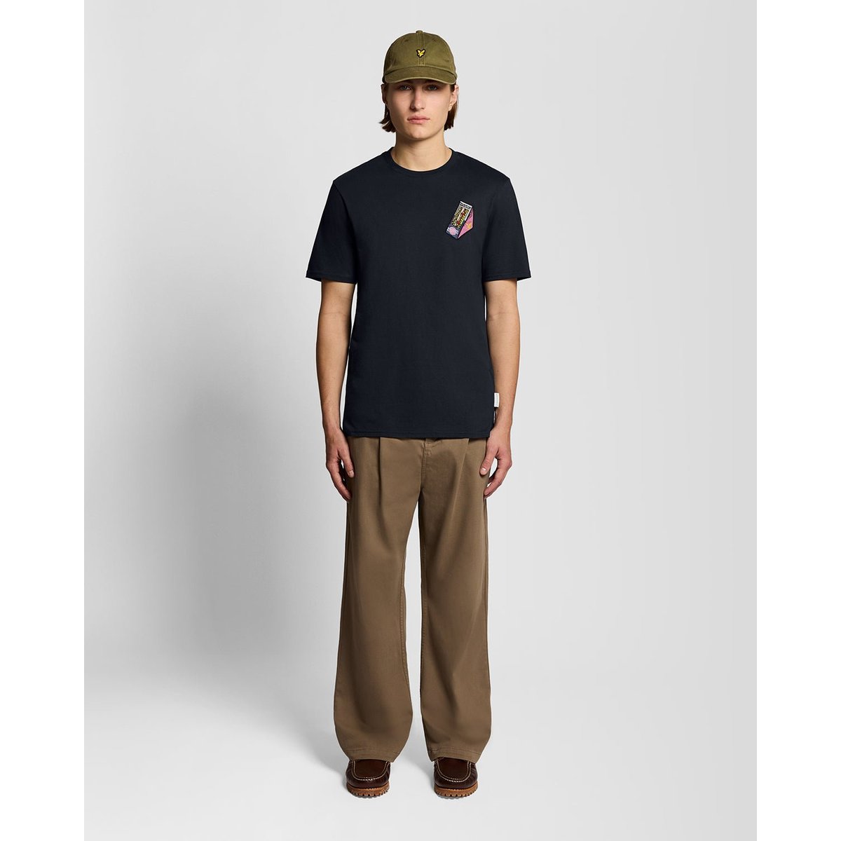 T-shirt brodé graphique col rond bleu foncé marine, LYLE & SCOTT