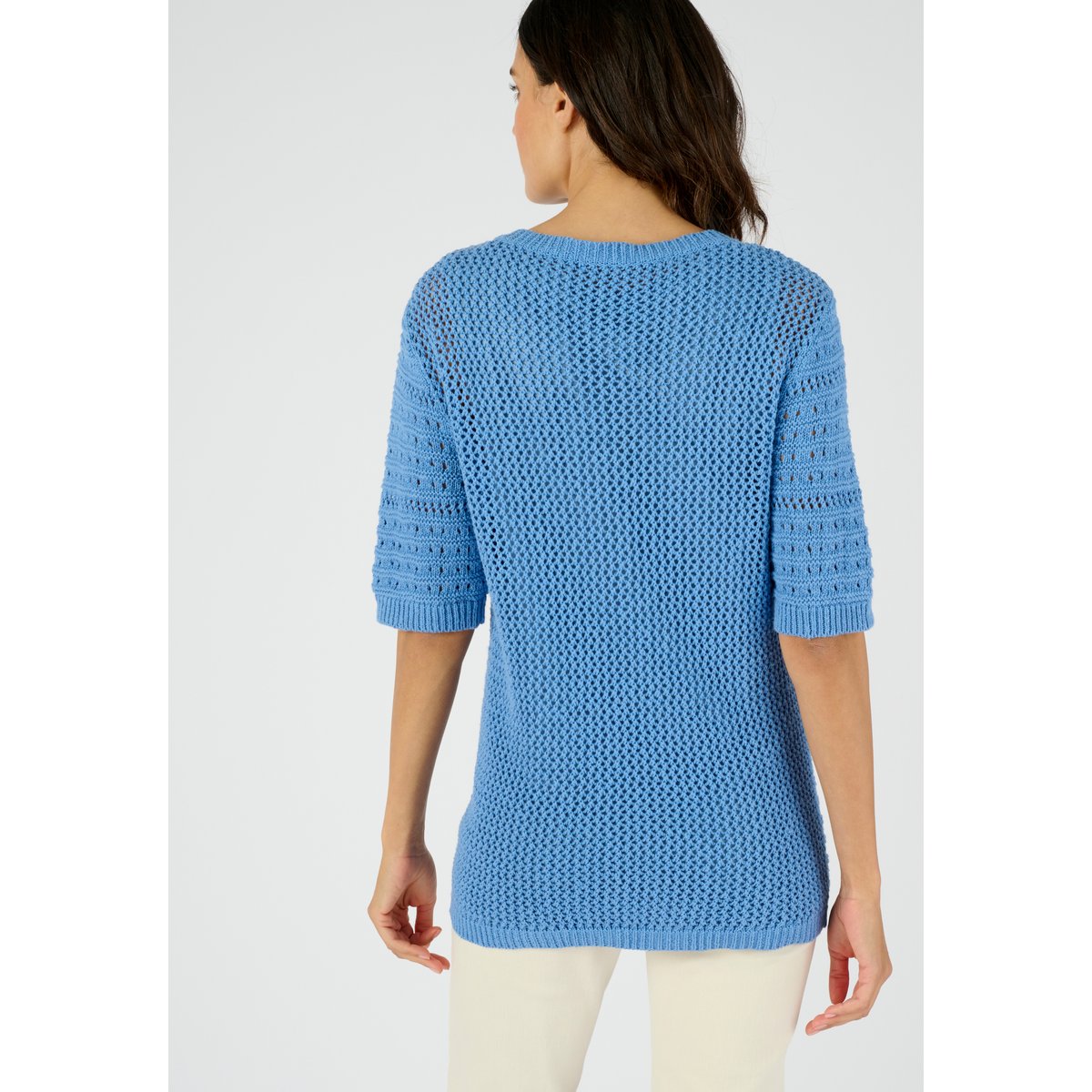 Pull maille fantaisie pur coton bleu, DAMART