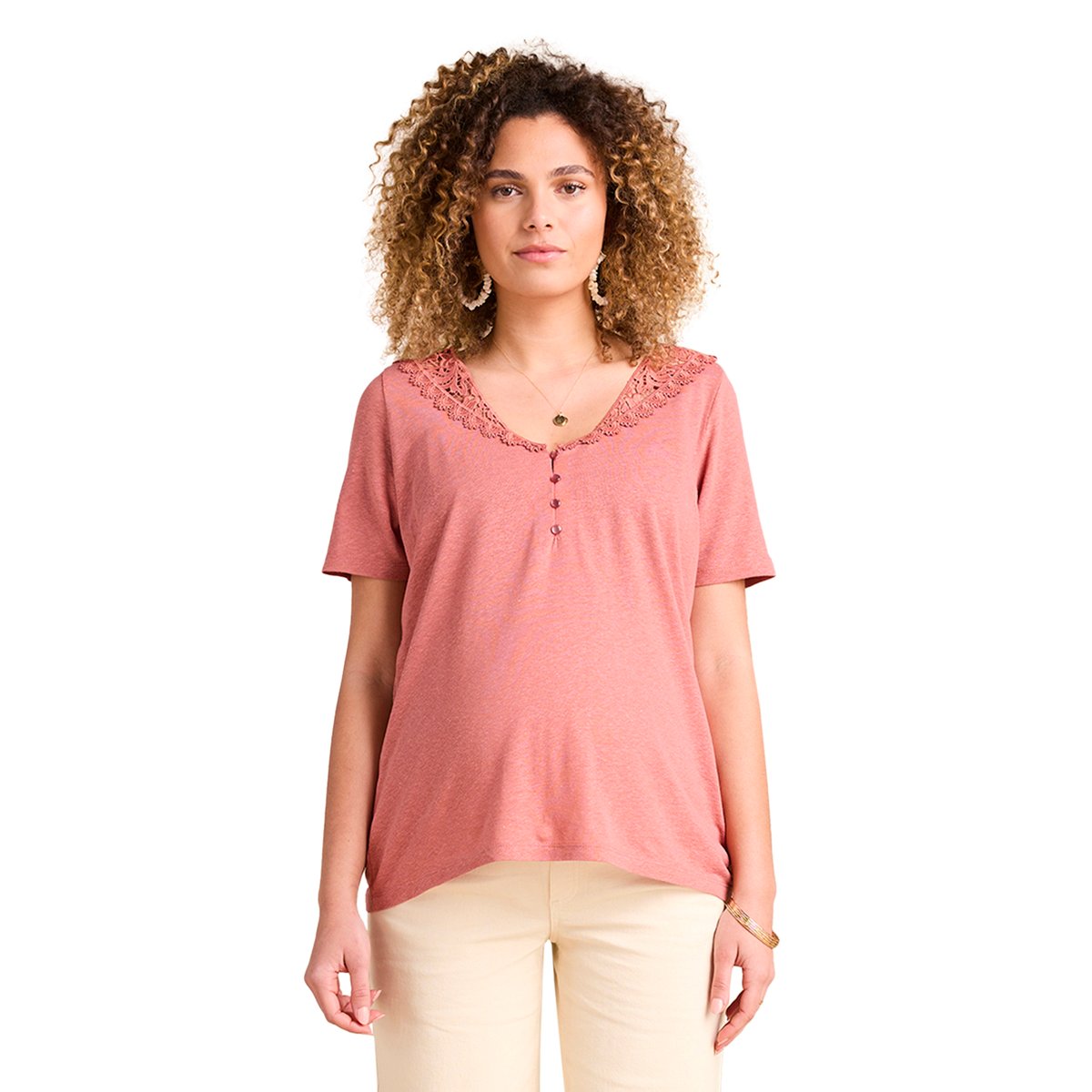Tee-shirt grossesse devant/dos encolure macramé tomette, ENVIE DE FRAISE