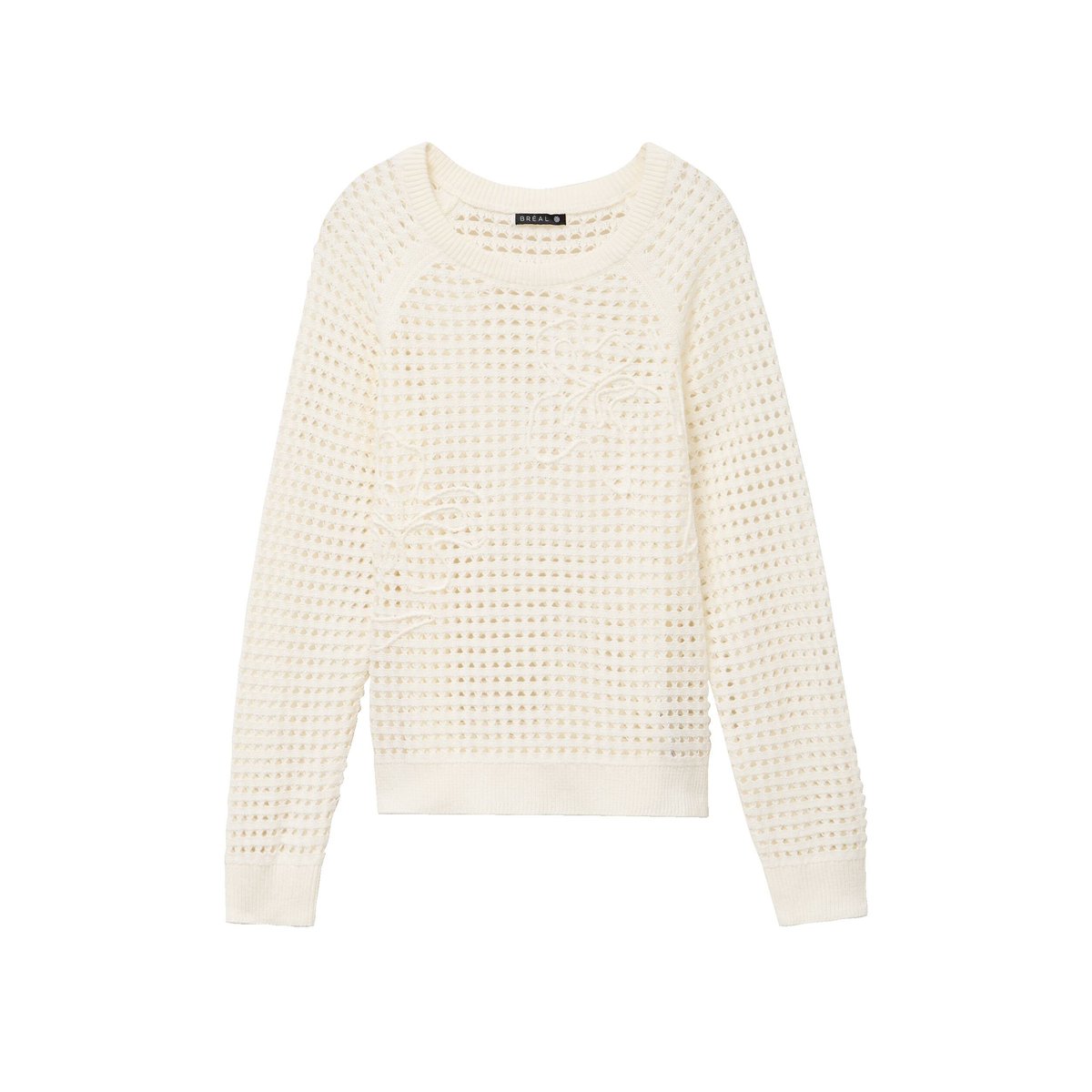 Pull col rond manches longues dentelle ecru, BREAL