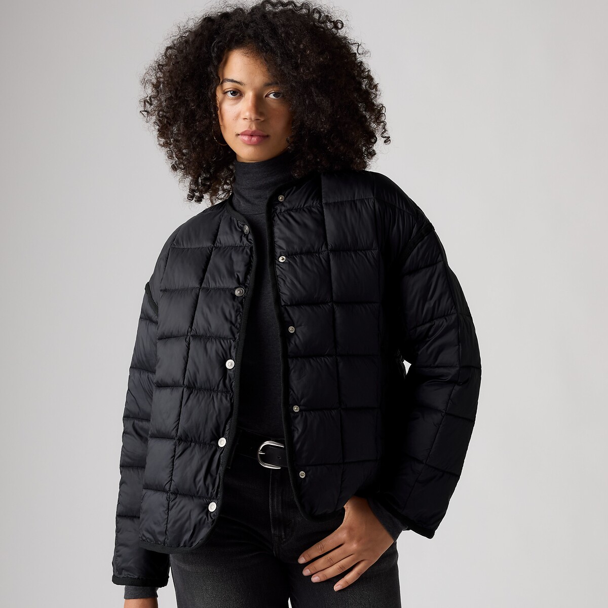 Short Crew Neck Quilted Padded Jacket charcoal, LEVI'S