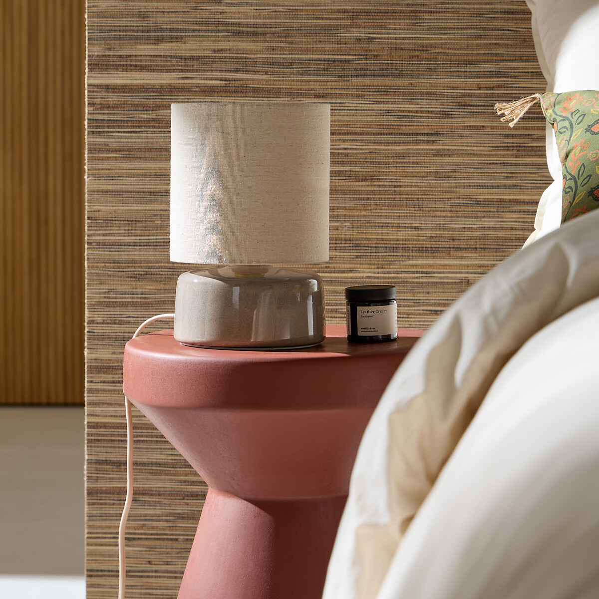 Lampe à poser céramique et lin hauteur 25 cm, Amaga grège, LA REDOUTE INTERIEURS