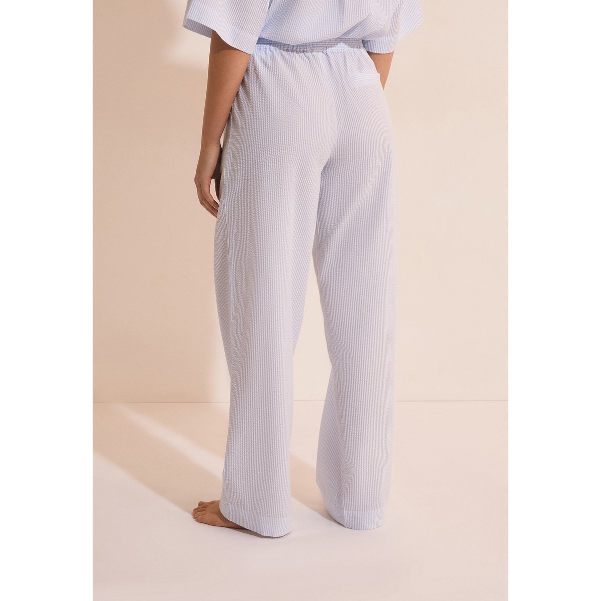 Pantalon de pyjama avec coton gaufré BETTINA bleu, ETAM