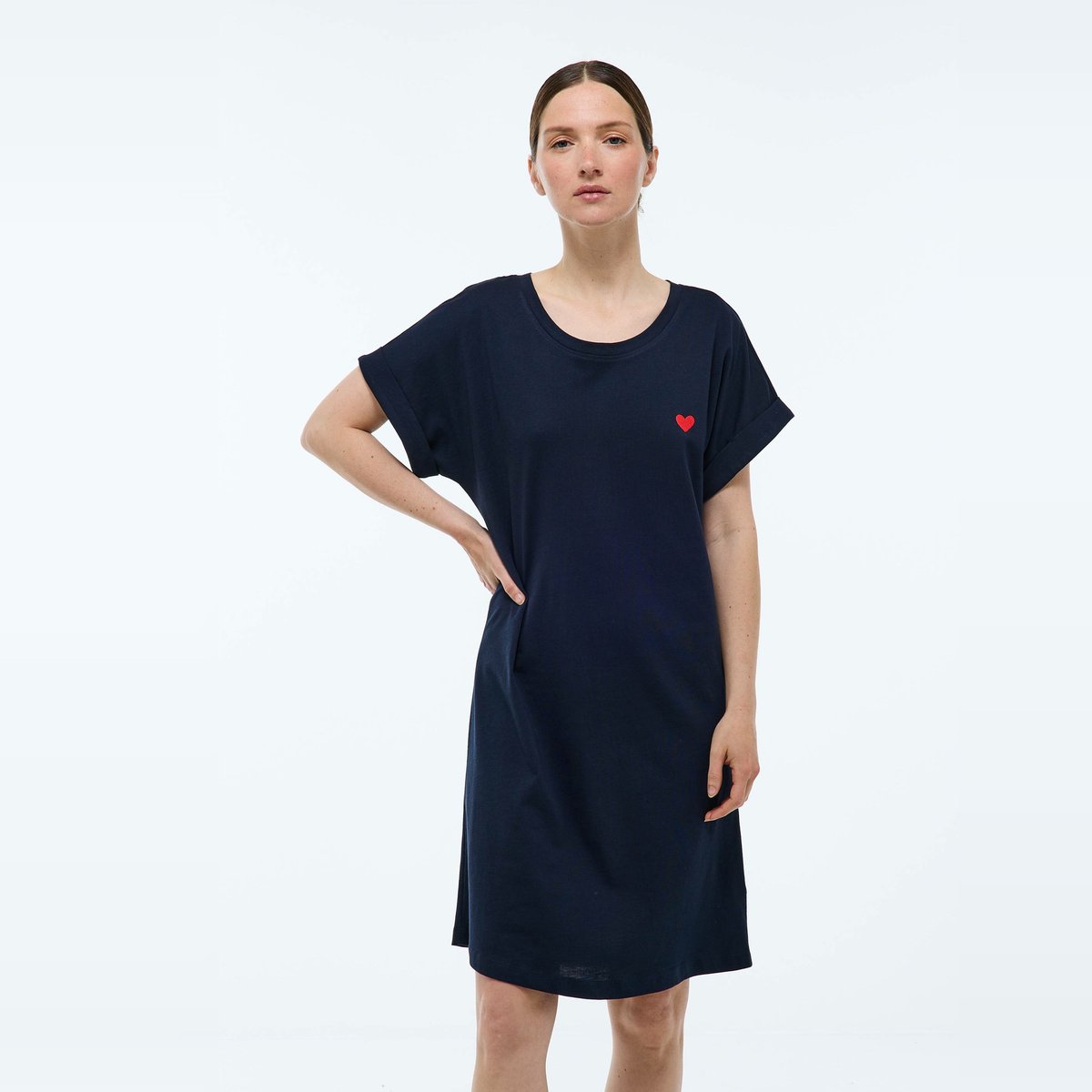 Chemise de nuit manches courtes rayée en coton BIO GOTS marine, MONOPRIX