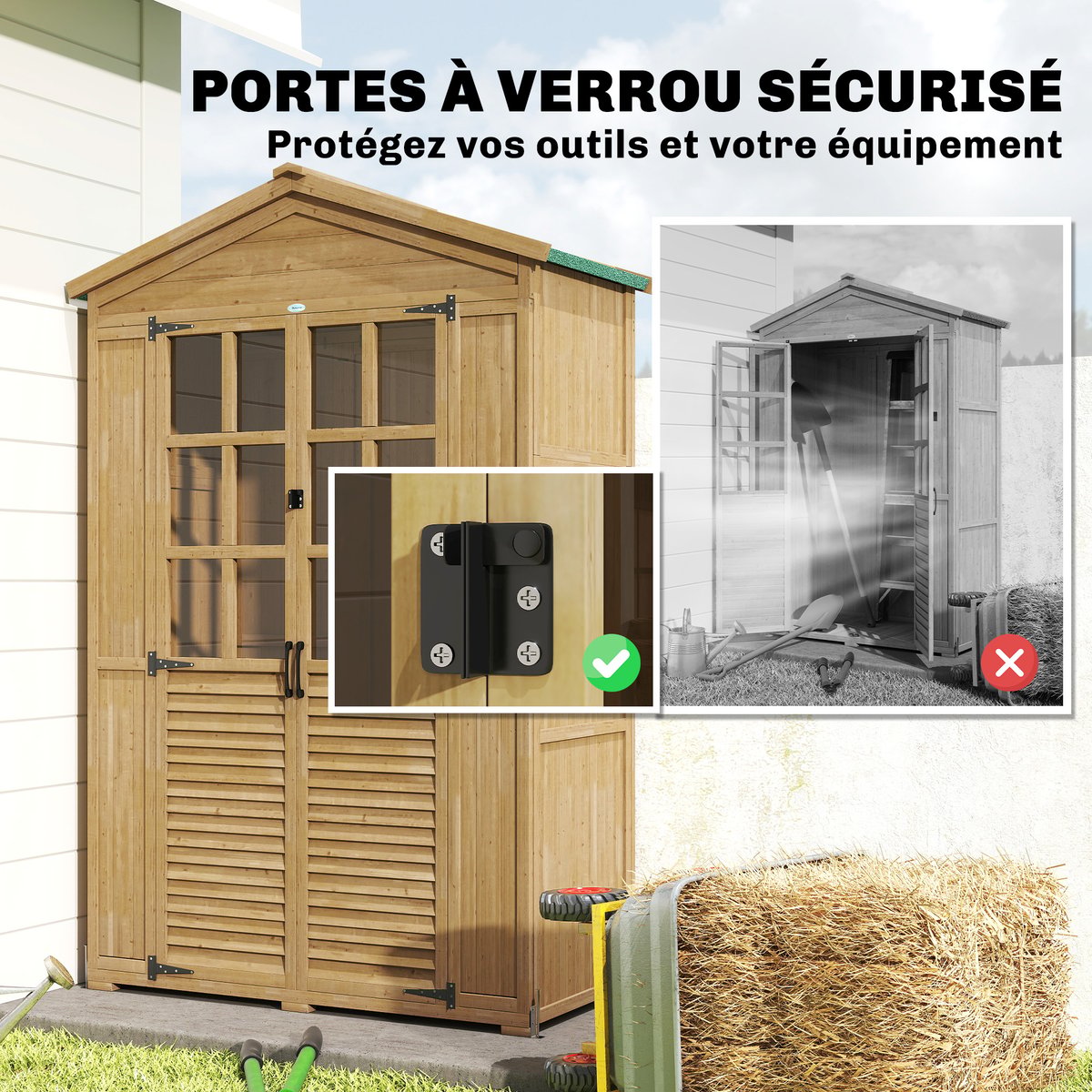 Abri de jardin Bois de sapin Marron beige, OUTSUNNY