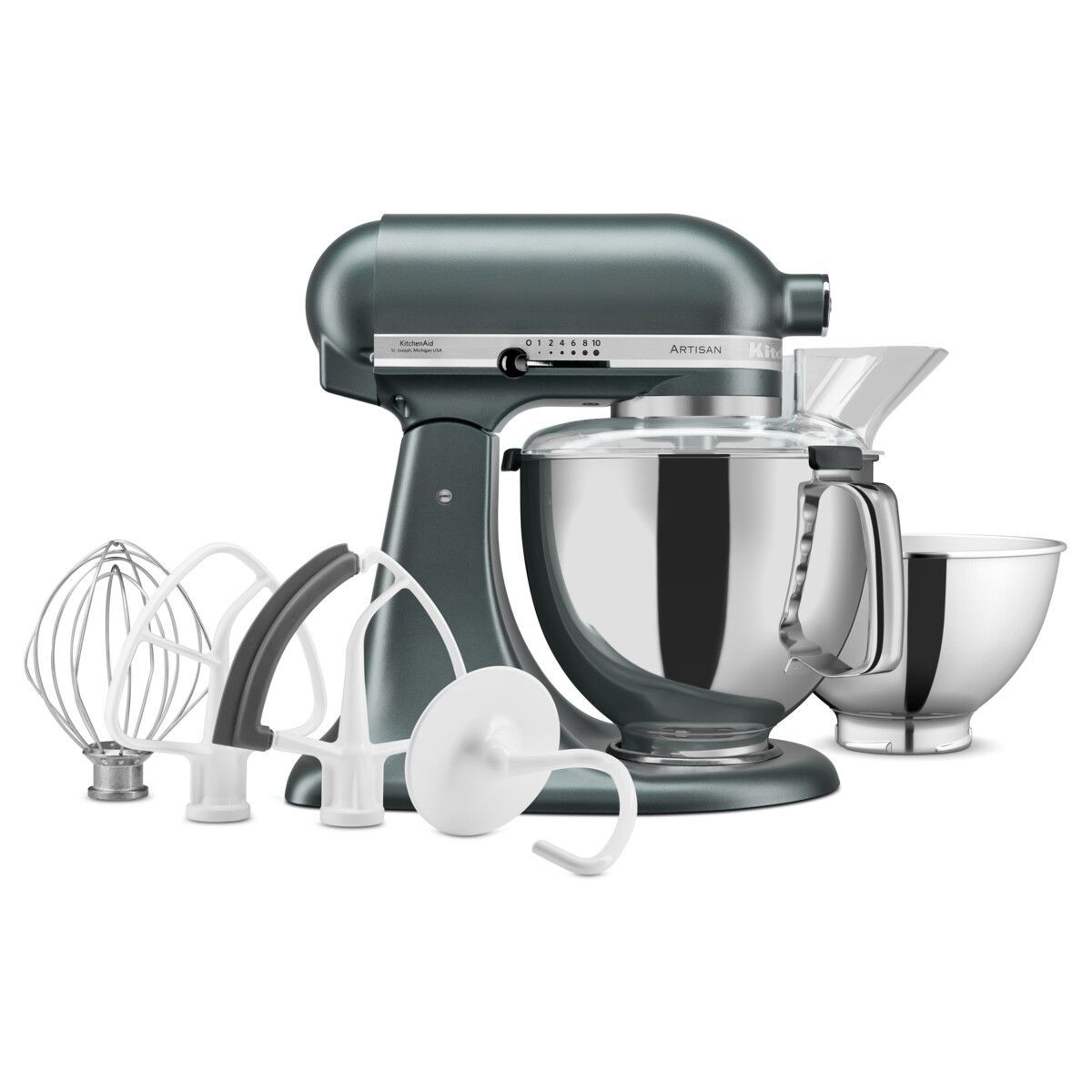 Robot pâtissier 5KSM175PSEJP genévrier, 4,8 L, bol avec poignée + bol 3 L, batteur souple et couvercle couleur unique, KITCHENAID