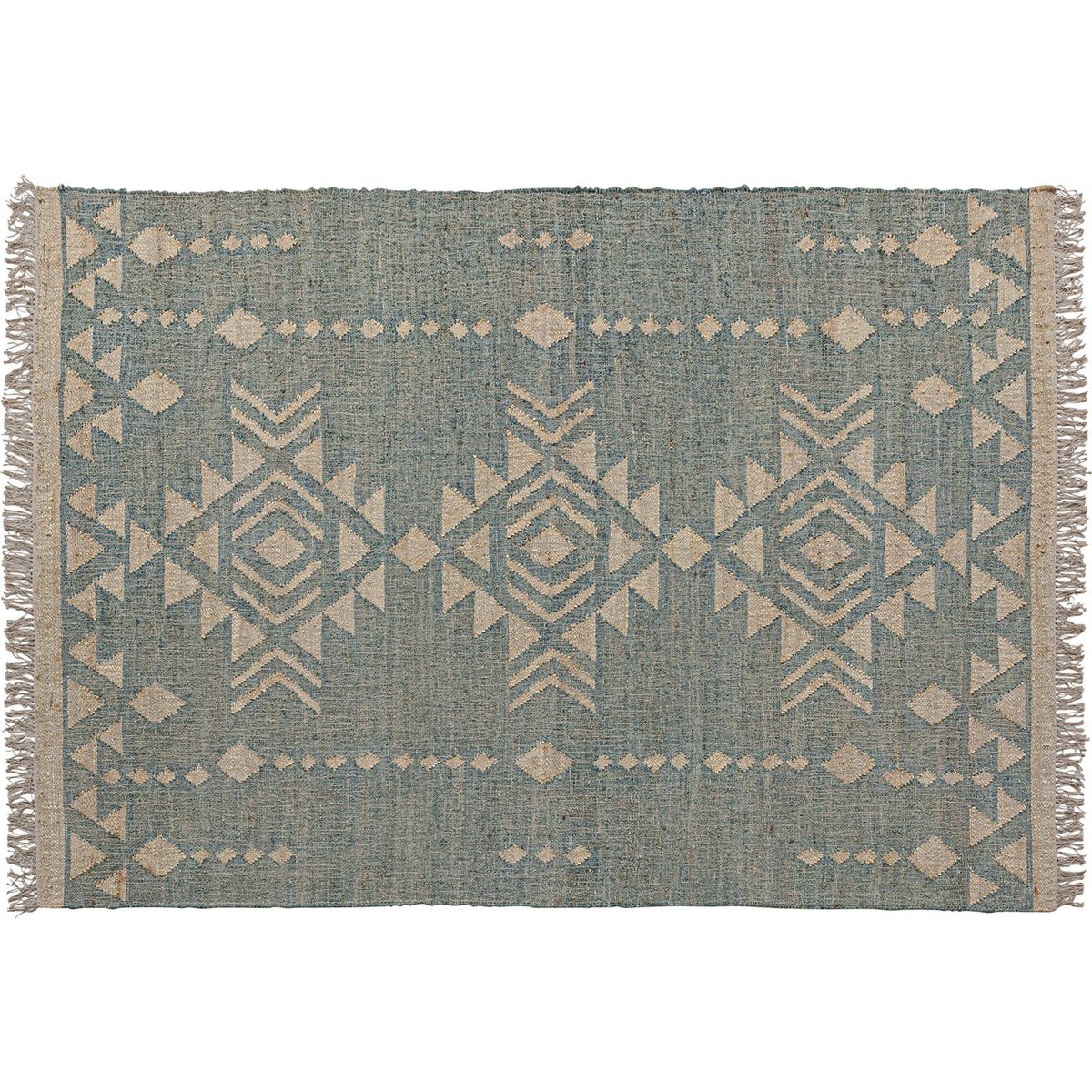 Tapis classique en jute et laine bleu profond naturel et beige, RECOLLECTION