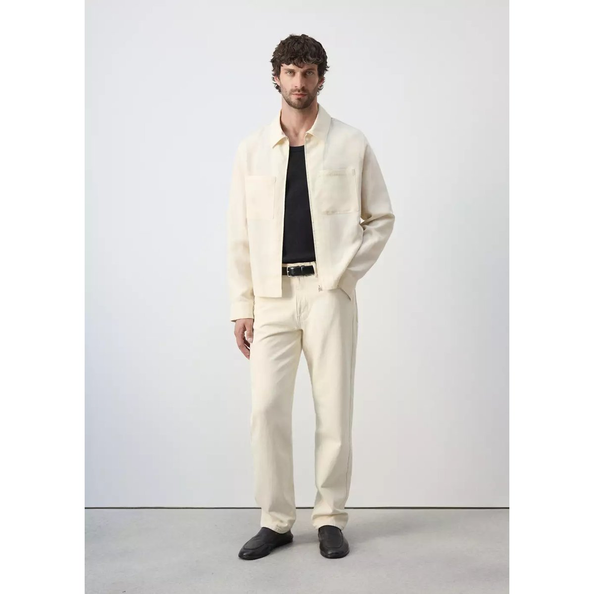 Veste slim fit en lin et poches blanc cassé, MANGO MAN