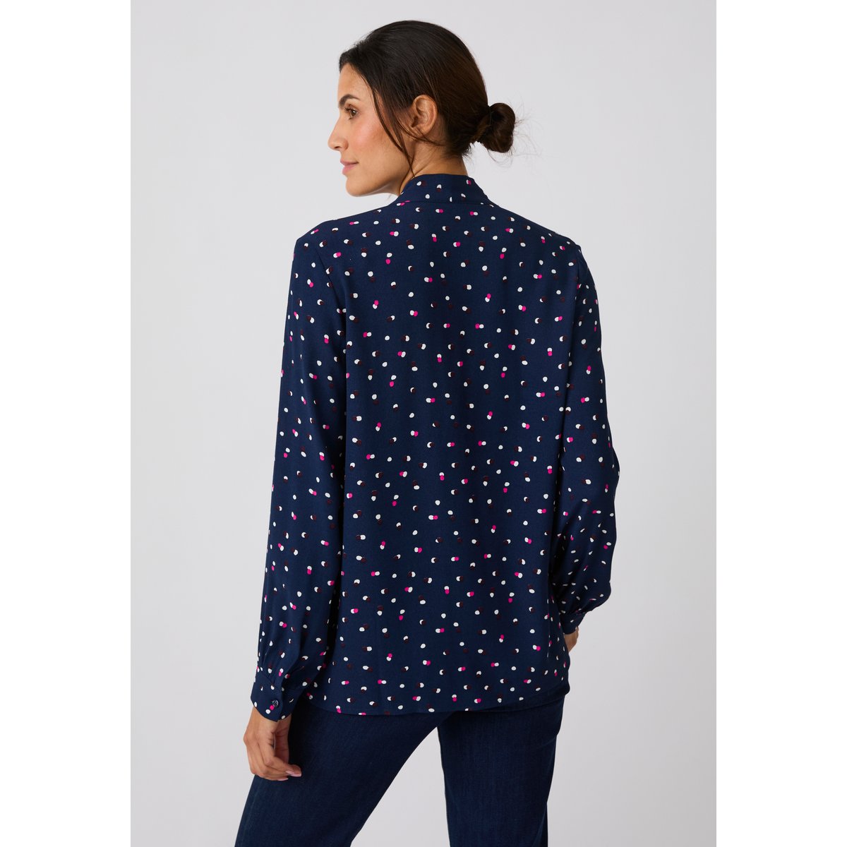 Chemisier lavallière imprimé pois bleu marine pois, DAMART