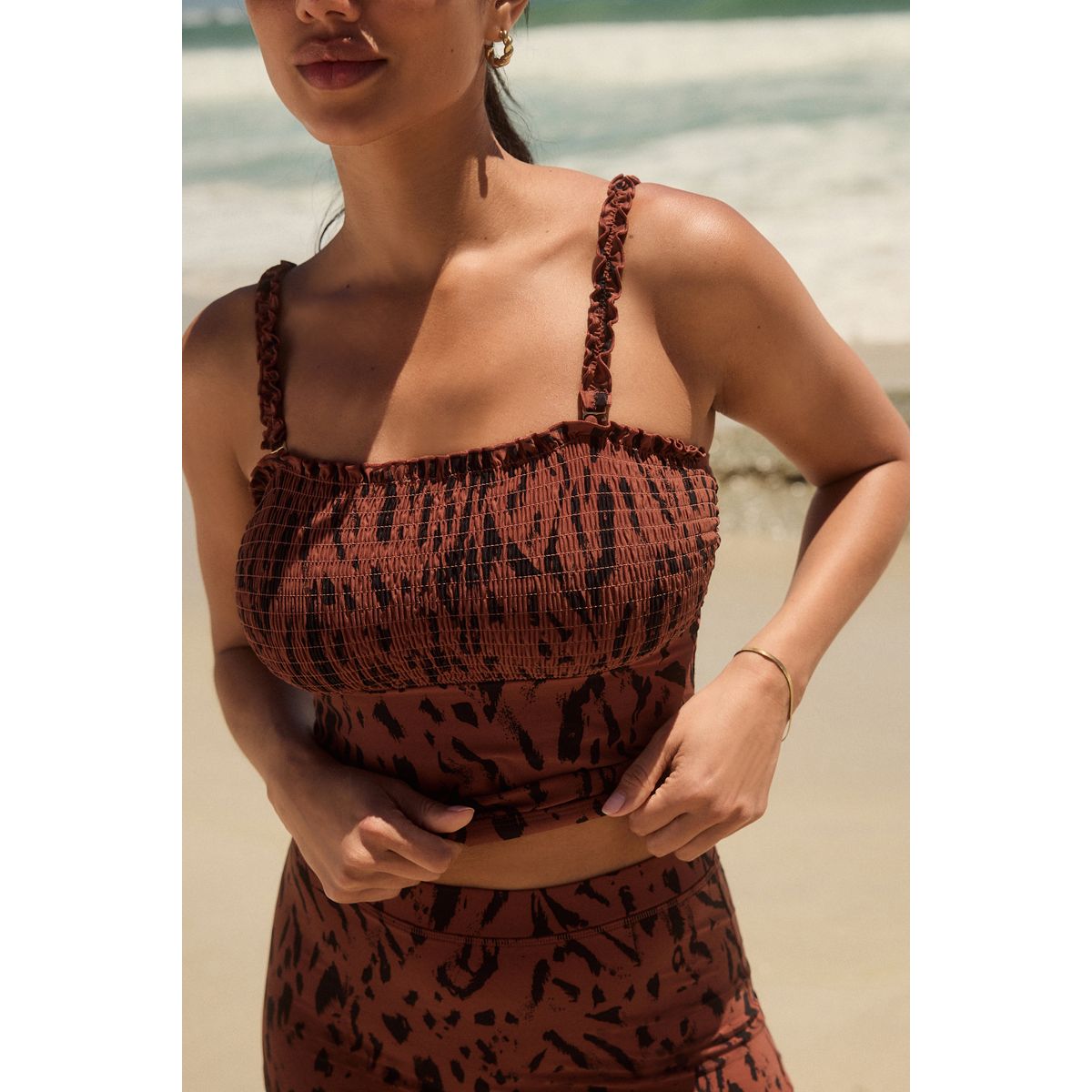 Tankini bandeau effet ventre plat froncé animal, NEXT