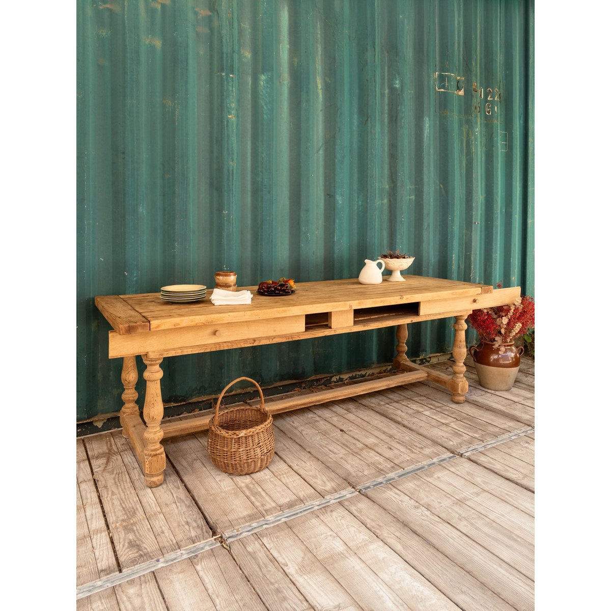 Grande table à manger en bois Romy N°1462 - Bon état bois clair, DEBONGOUT