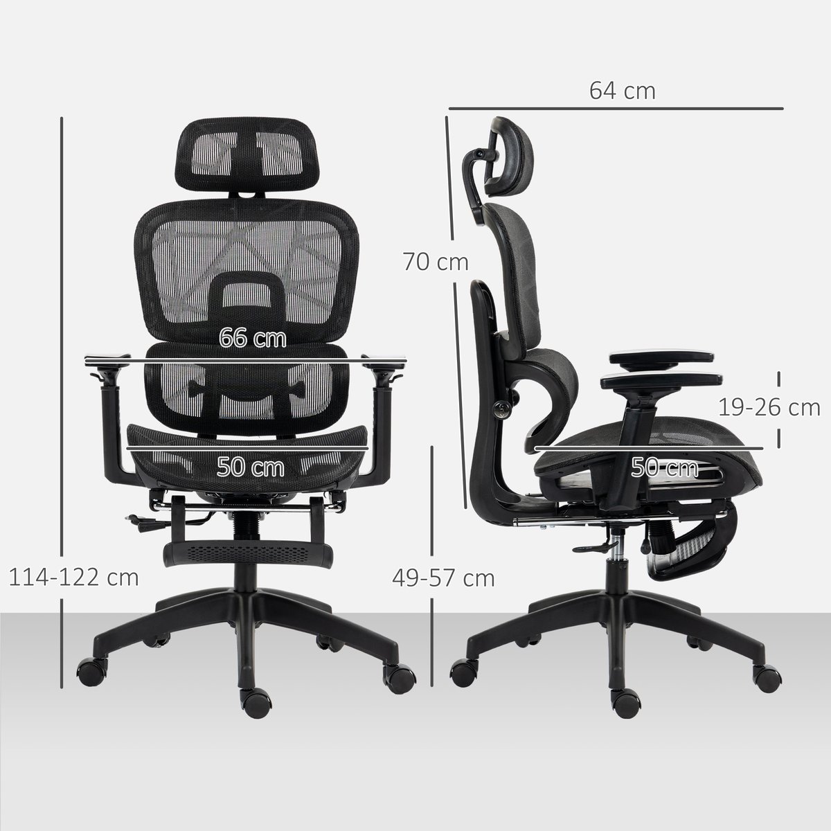 Chaise de bureau Maille (100 % polyester) noir, HOMCOM