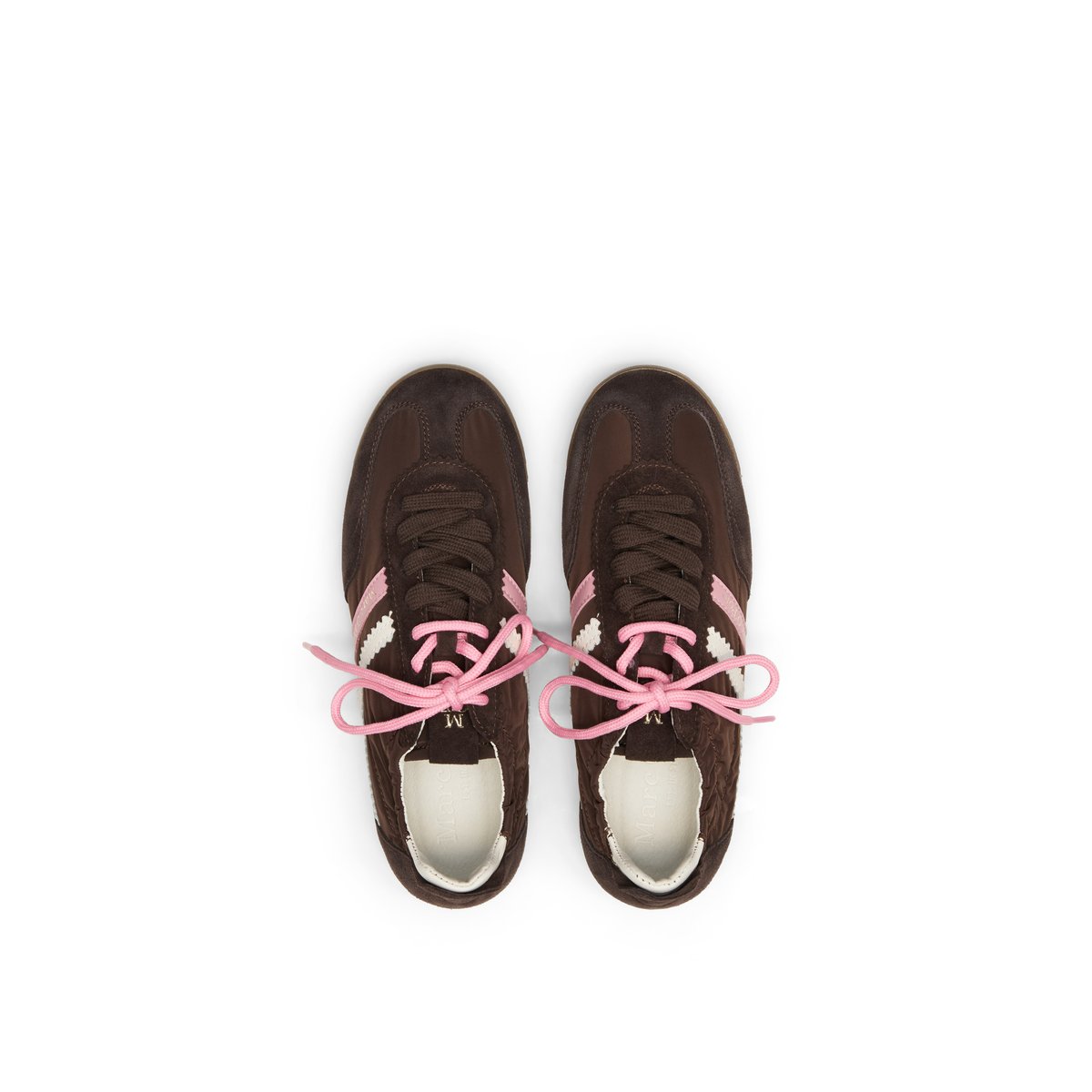 Baskets modèle Mila en nylon recyclé avec des touches de cuir marron foncé, MARC O'POLO