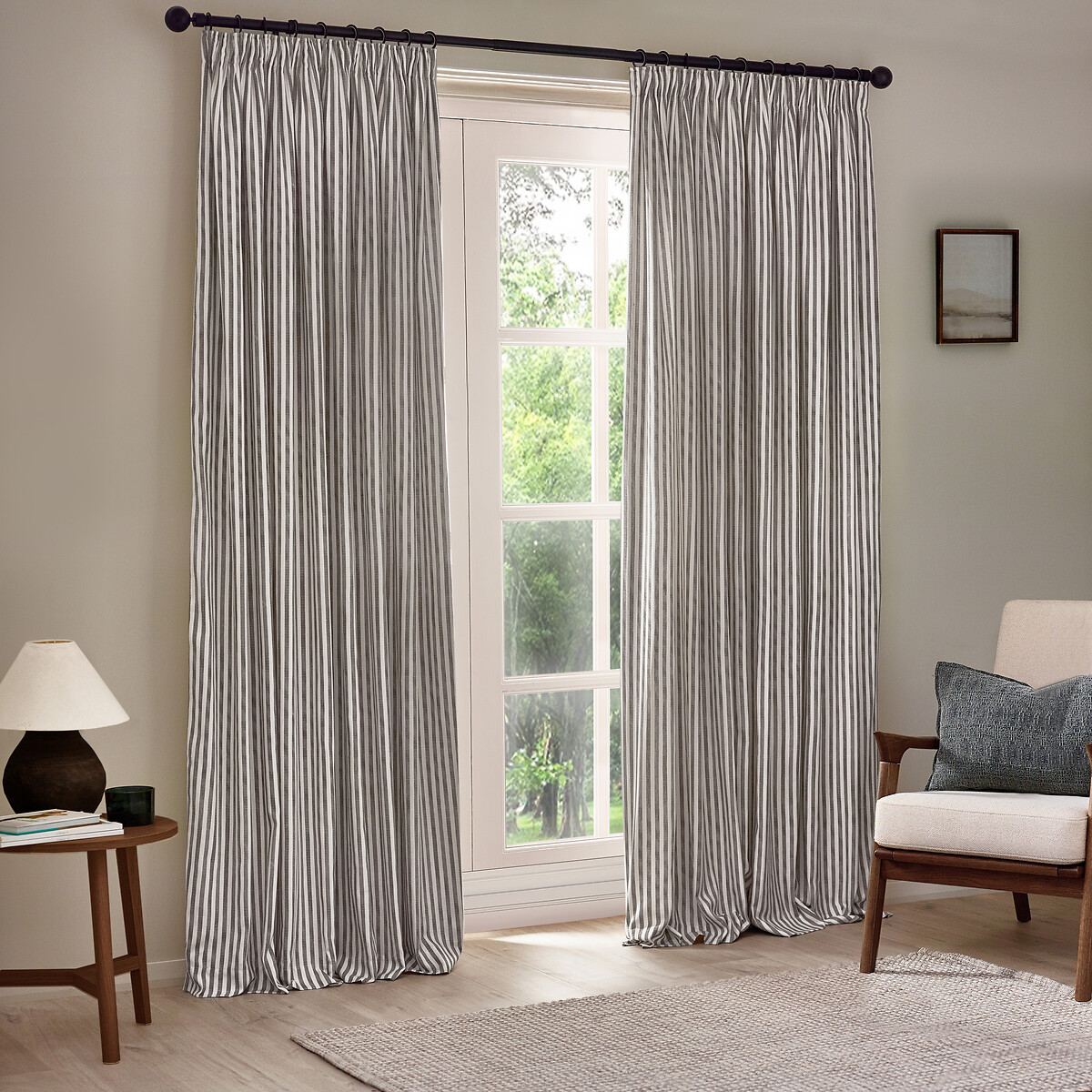 Hebden Striped Cotton Pencil Pleat Curtains grey, YARD