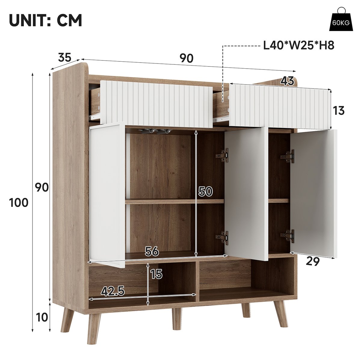 Meuble à chaussures 3 portes 2 niches et 2 tiroirs  ,MELVINI noyer, MEUBLES COSY