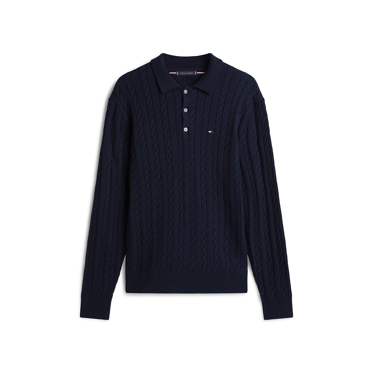 Pull structuré col chemise boutonné bleu marine, TOMMY HILFIGER