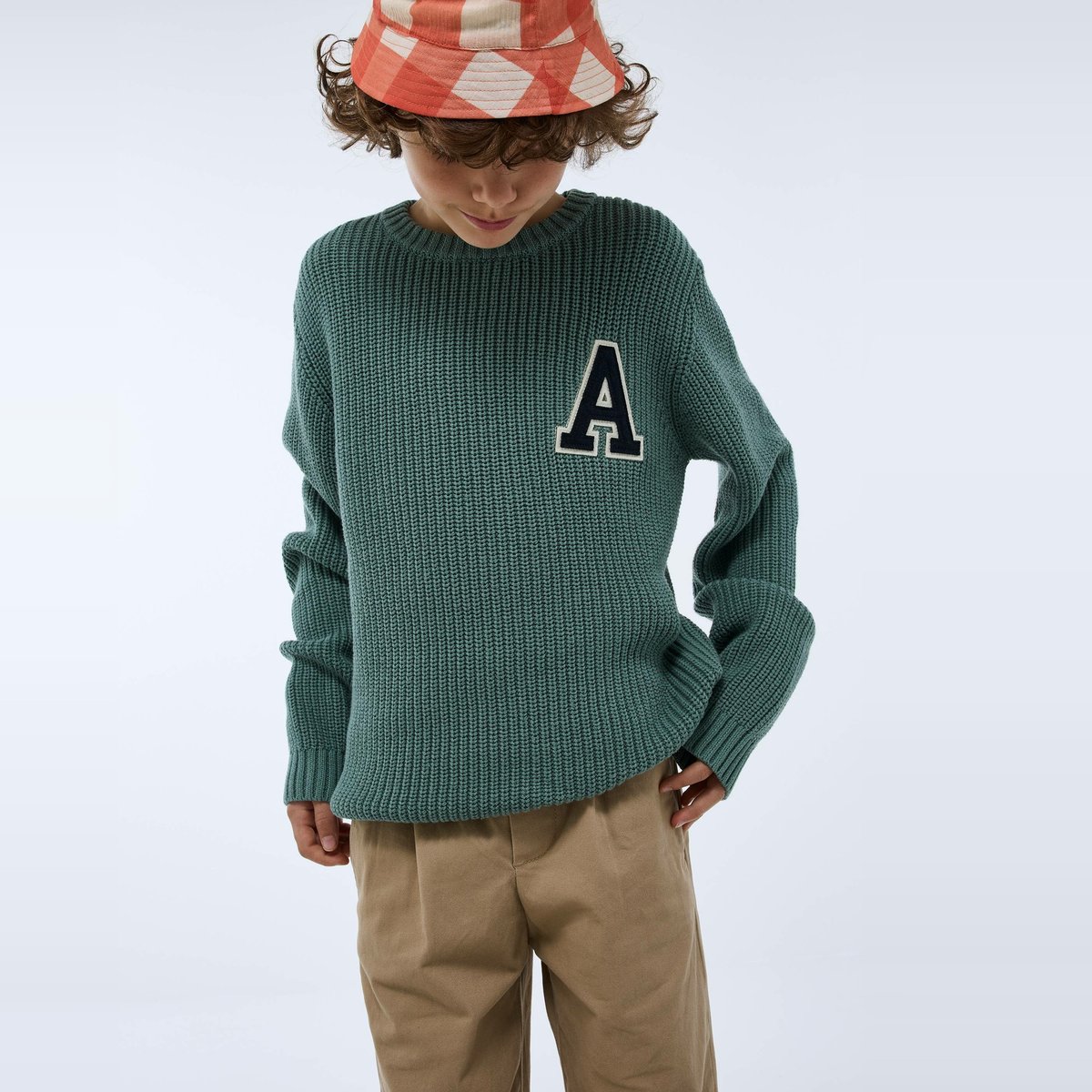 Pull maille avec patch en coton lagune, MONOPRIX