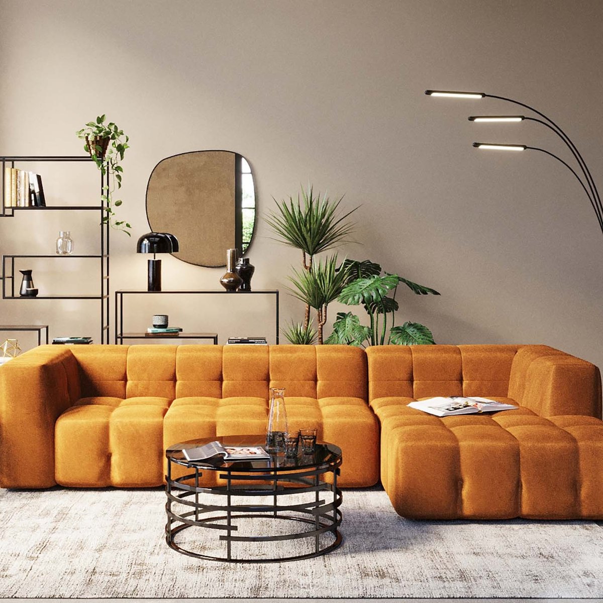 Canapé d'angle en velours, SALAMANCA orange, KARE DESIGN