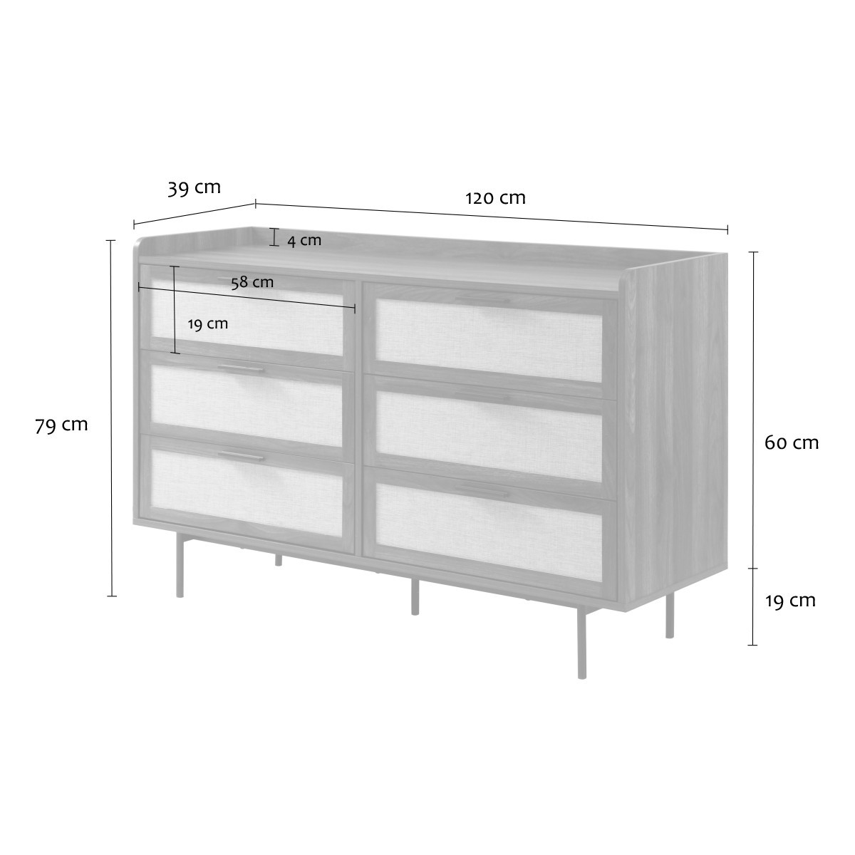 Commode 6 tiroirs décor noyer JETSON bois foncé, CALICOSY