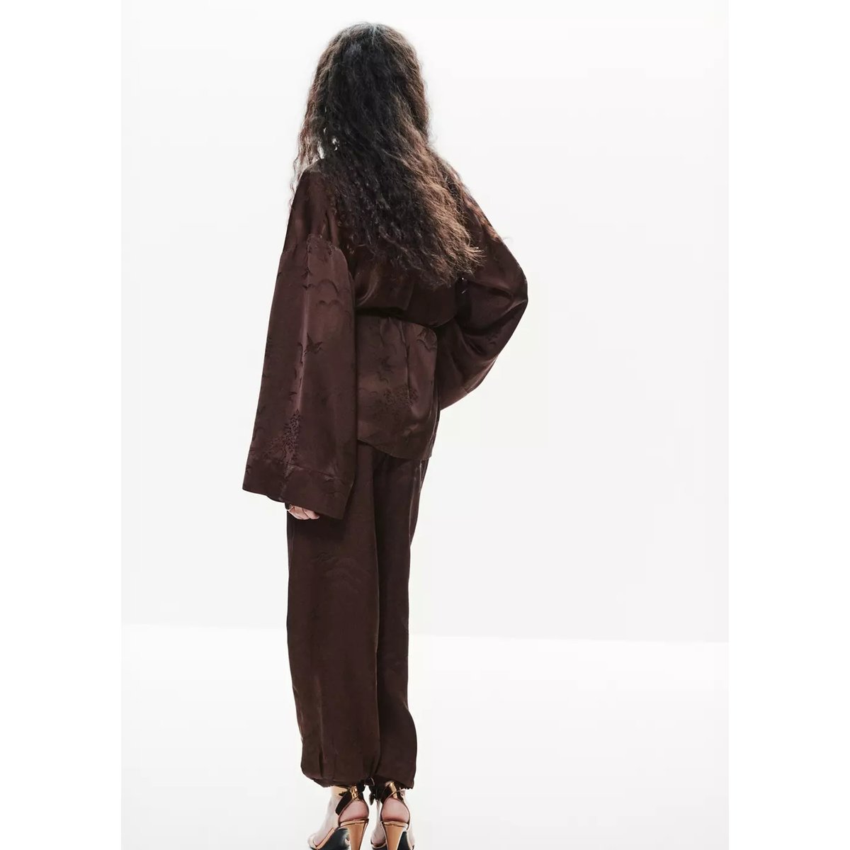 Blazer jacquard style kimono marron, MANGO