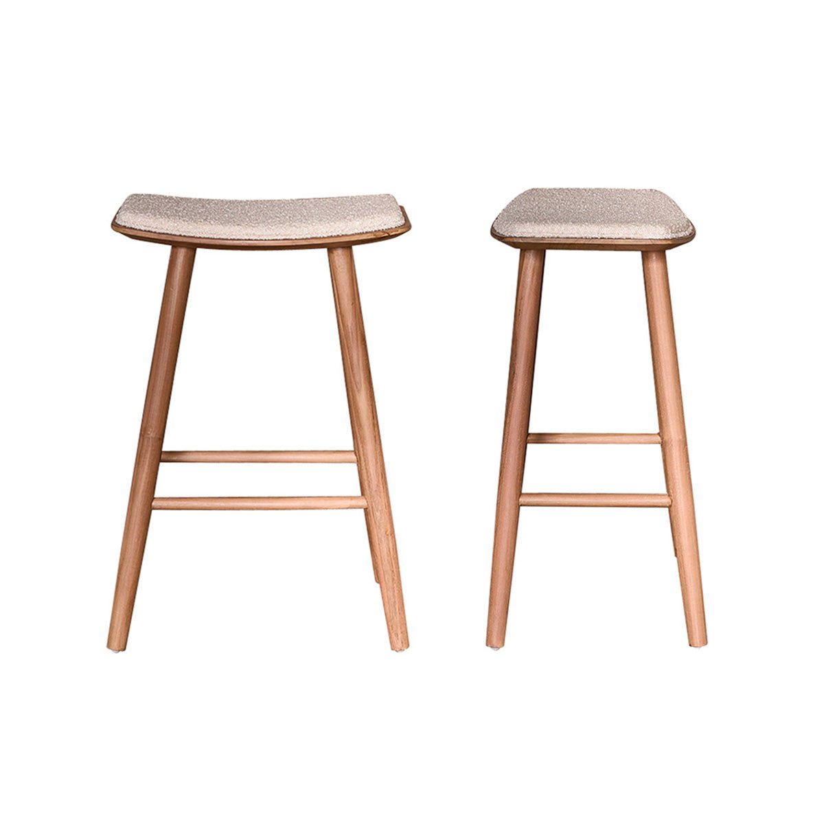 Lot de 2 tabourets de bar en teck massif et bouclette  AMBRE ecru, BERAH GETAH