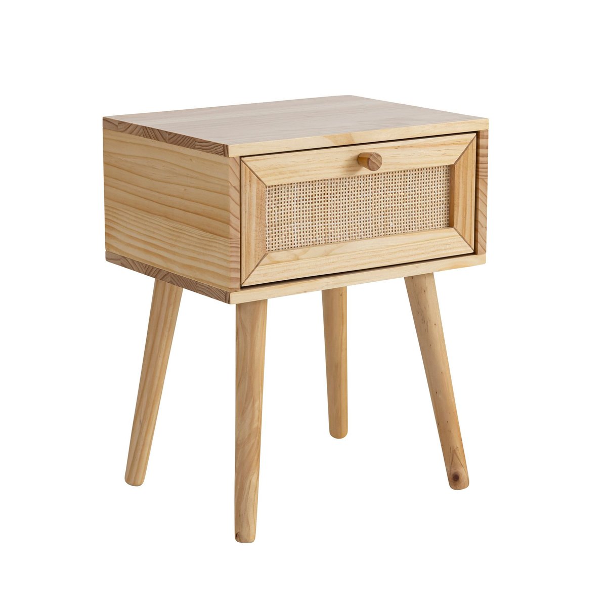Chambre complète lit cannage enfant avec commode et chevet - ANNA bois naturel, TERRE DE NUIT