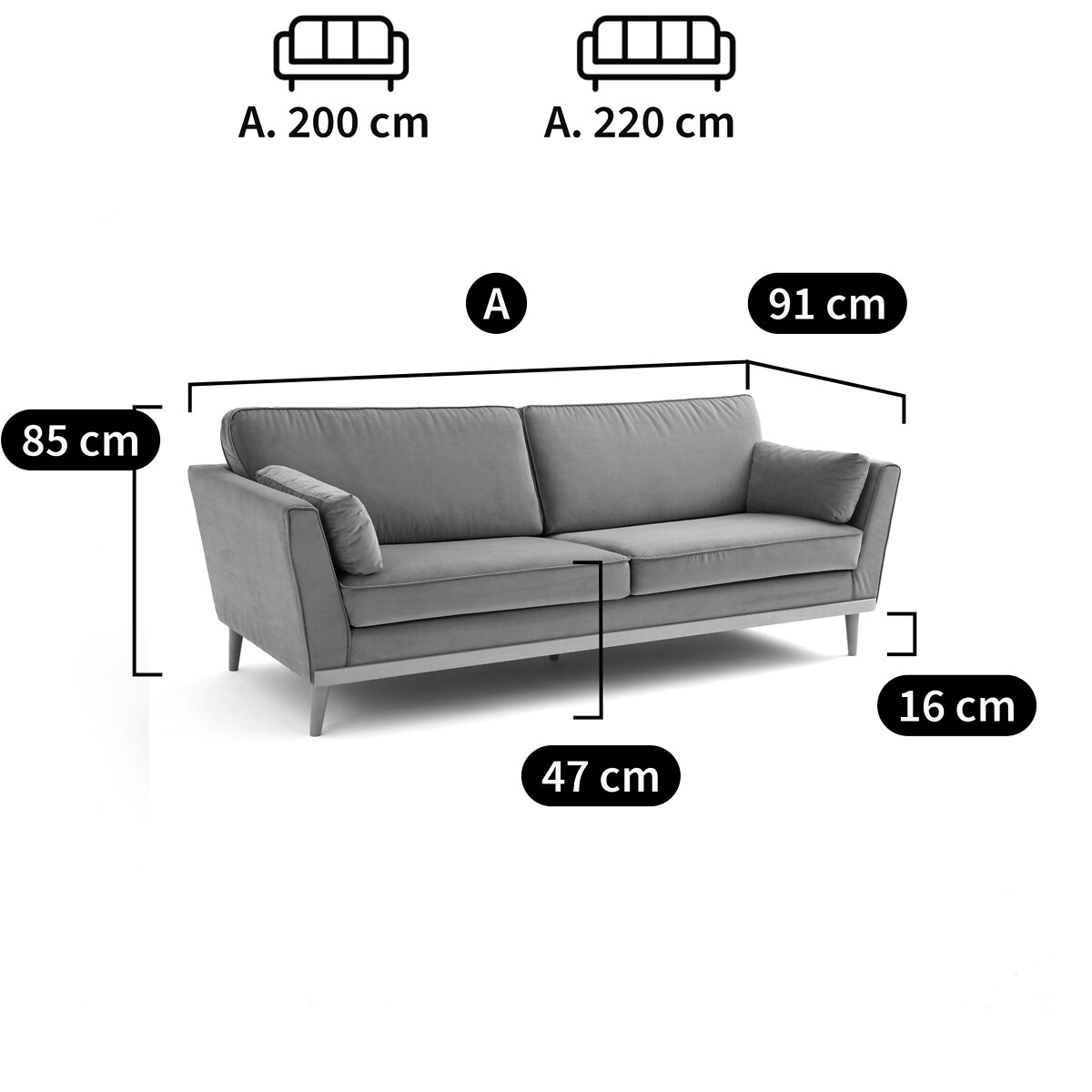 Sofa Tasie, 3- oder 4-Sitzer, Samt senfgelb, LA REDOUTE INTERIEURS