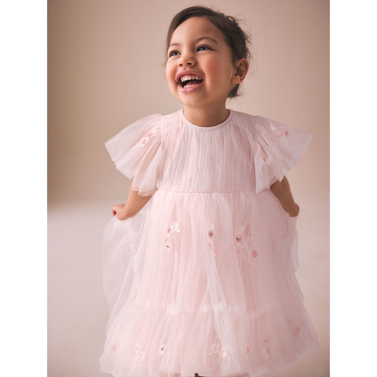 Robe brodée en mesh grandes occasions rose pastel, NEXT