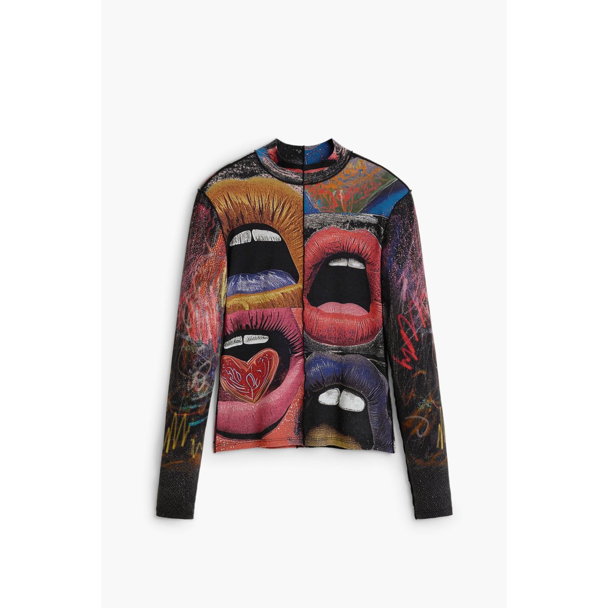 T-shirt manches longues col roulé noir, DESIGUAL