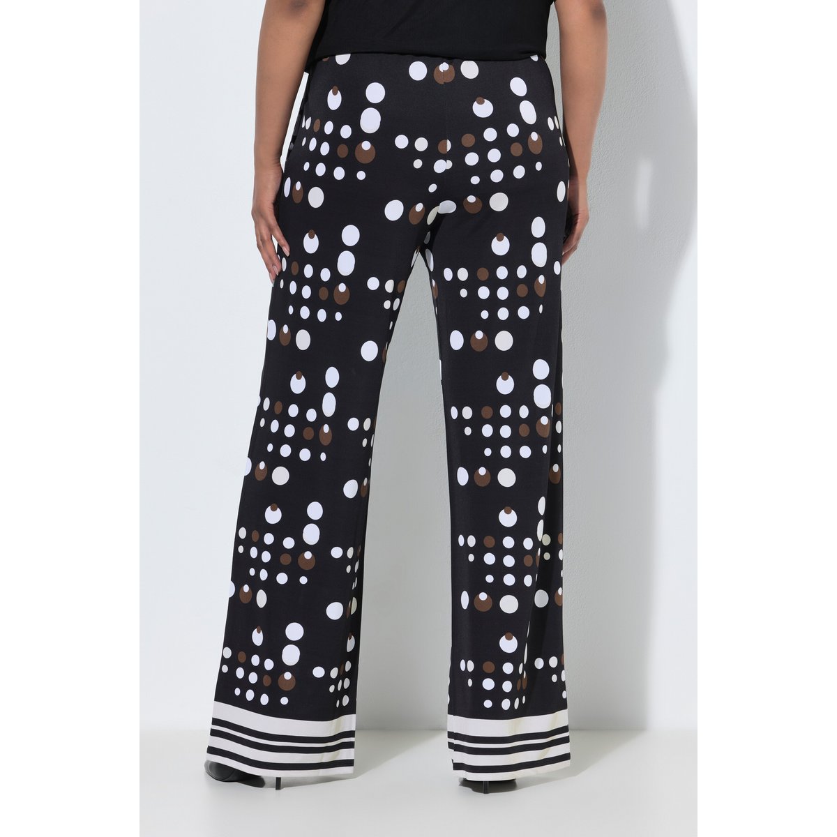 Pantalon au tombé fluide, motif à pois noir, ULLA POPKEN