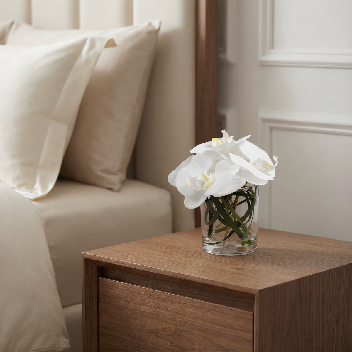 Composition d'orchidée en vase artificielle L20 ELIE blanc, SIA DECO
